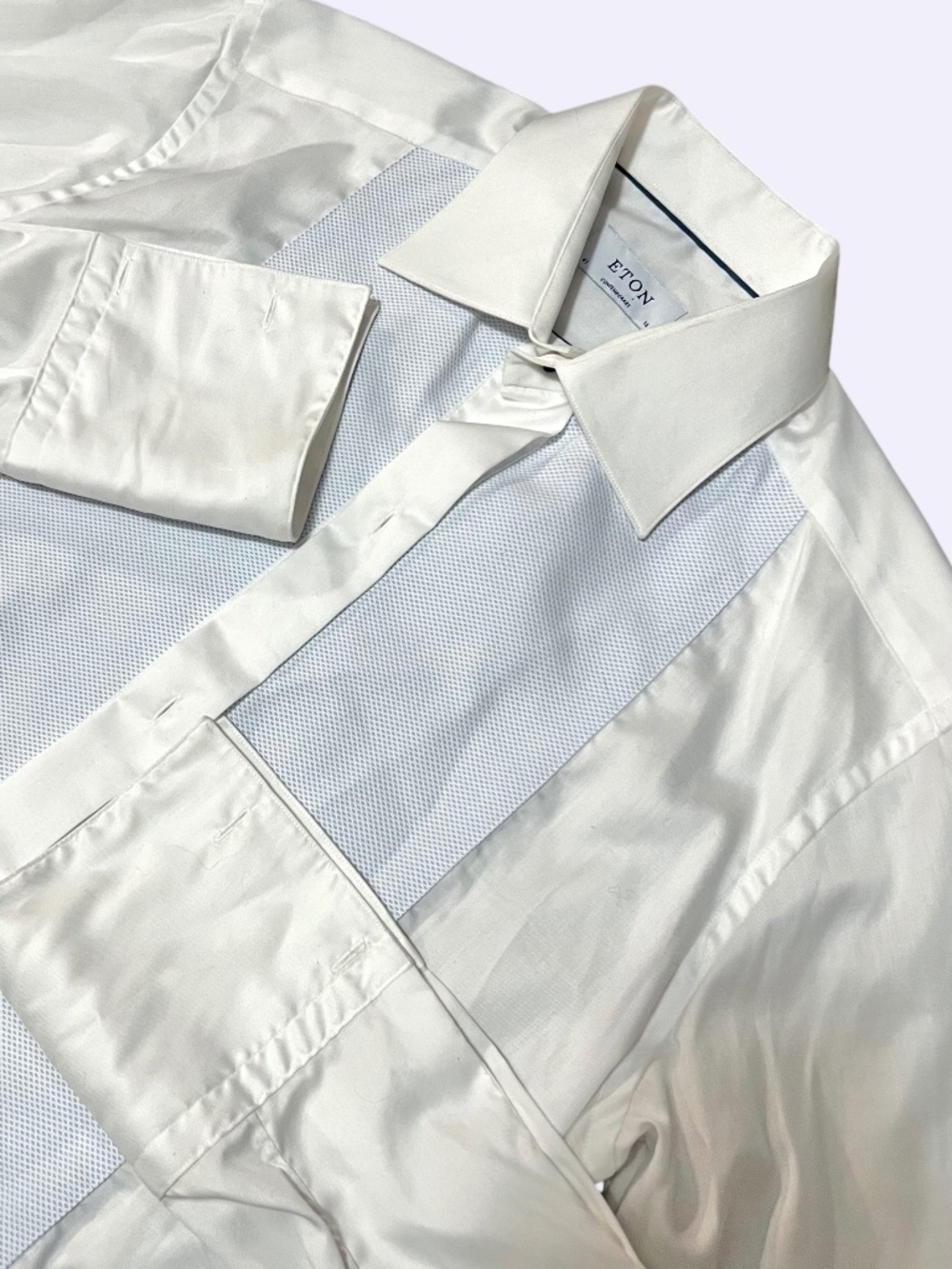 Eton Contemporary Tuxedo Dress Shirt 41-16 White Blue Textured Bib French Cuff